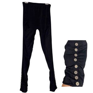 Nicole by Nicole Miller Black Leggings Small Ruched Ankle Nautical Button Detail